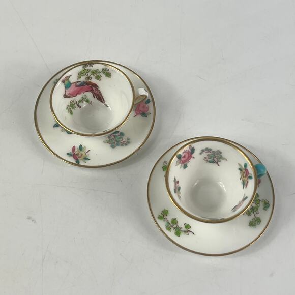 Crown Staffordshire Mini Teacup Saucer Set Floral Bird Gold Bone China England